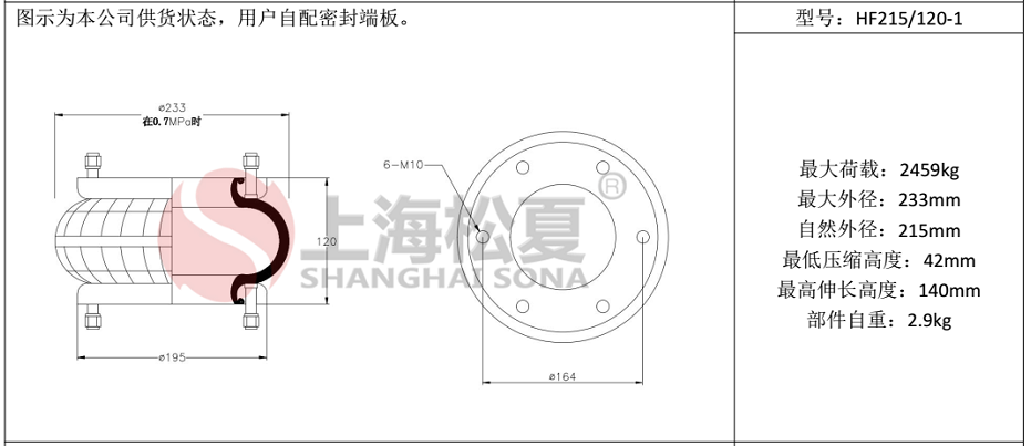 HF215/120-1法蘭式橡膠氣囊，糾偏氣囊