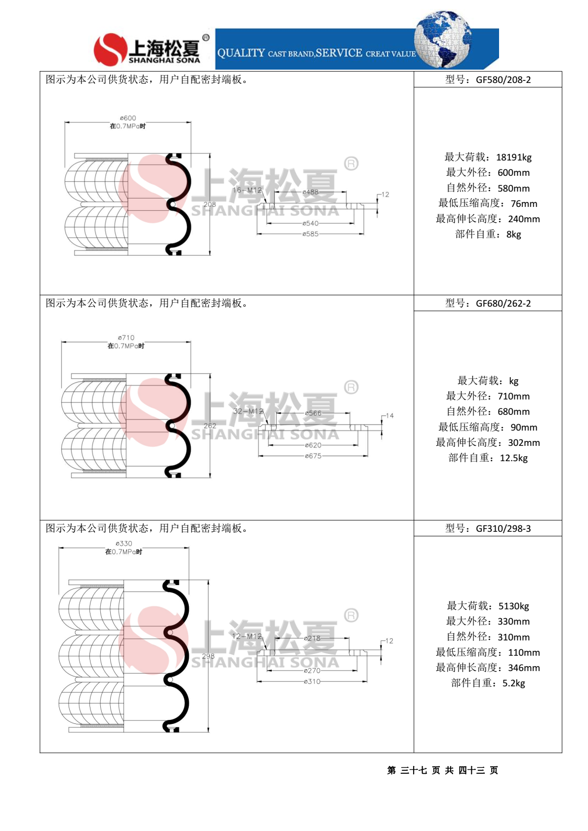 GF型固定式橡膠氣囊產品圖紙